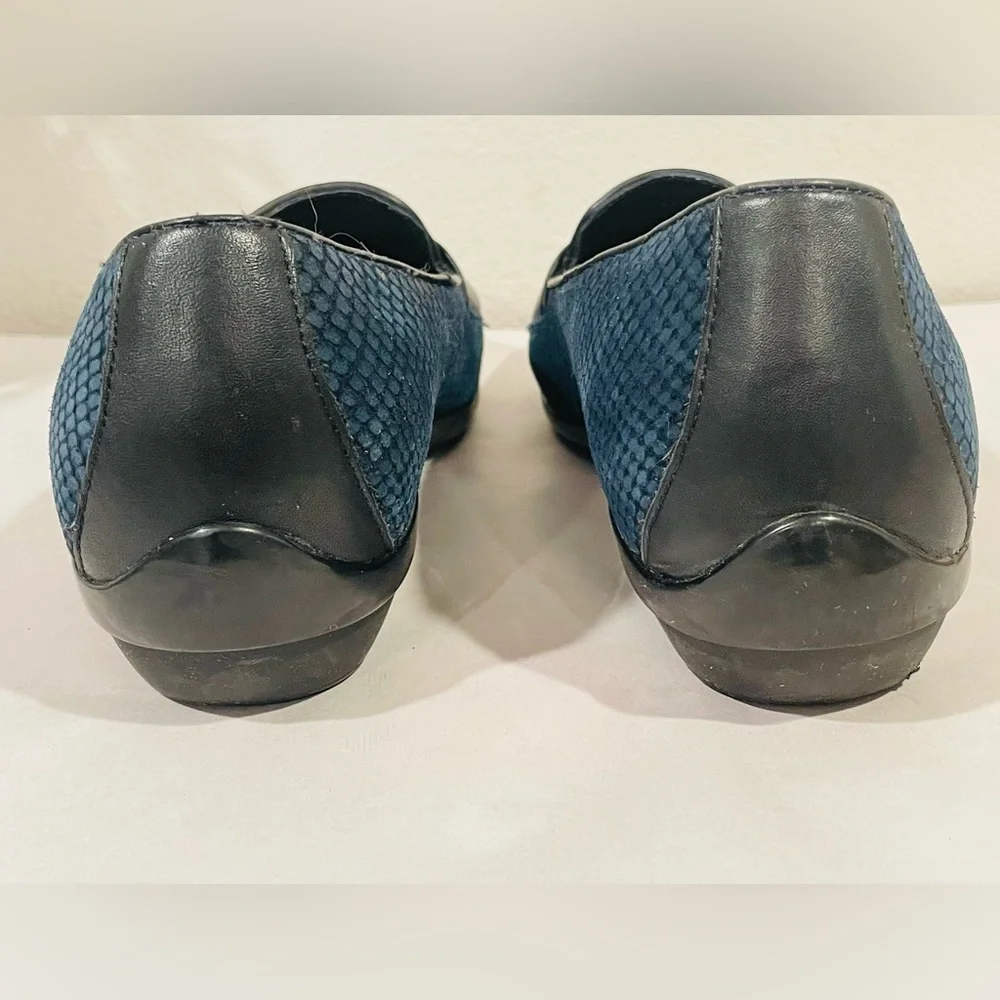Dansko “Oksana” Blue Velvety Suede Women’s Loafers | Black Leather Accent Band